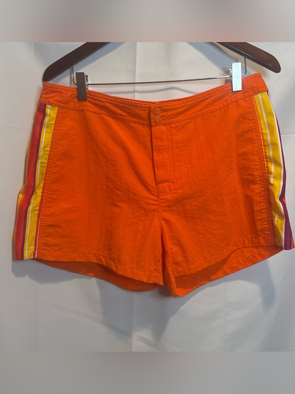 Women’s Orange Athletic Shorts with Side Stripe Detail